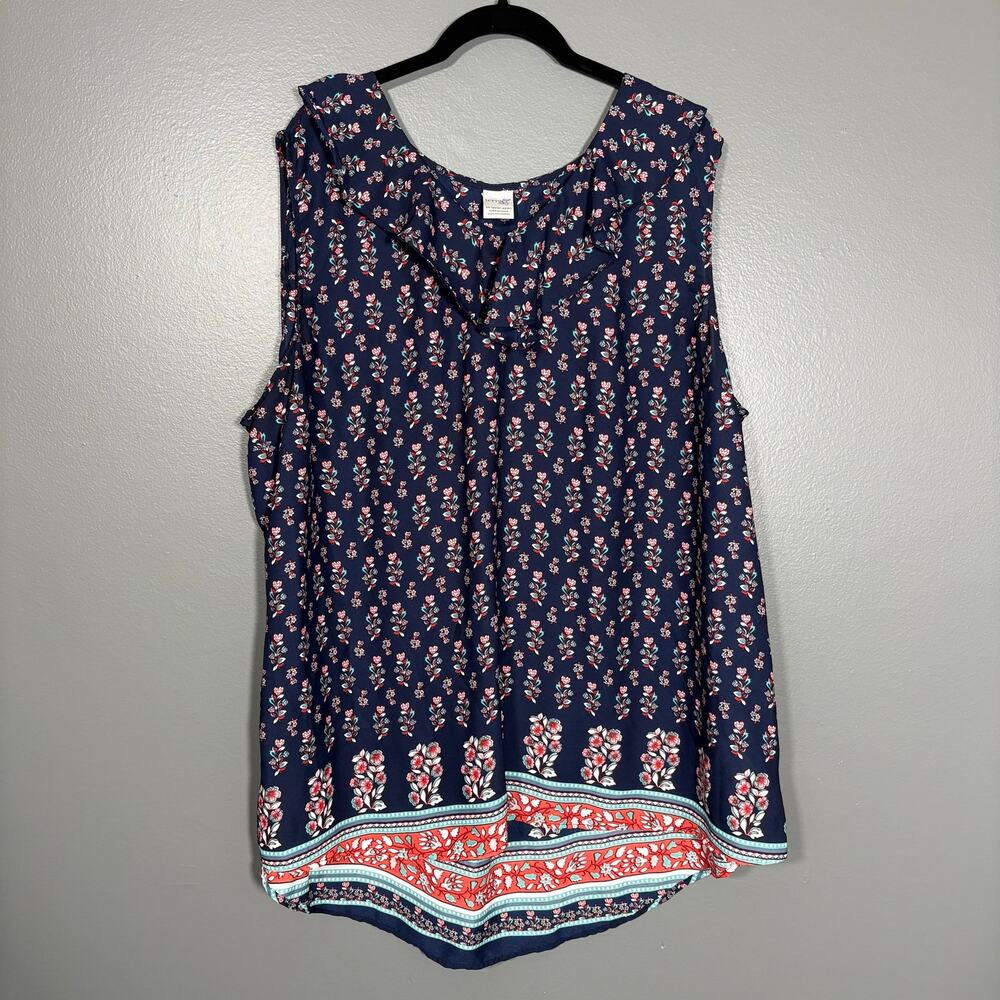 Terra & Sky Blue Boho Sleeveless Ruffle Top - 2X (20W-22W) - Women's Plus Size